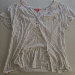 Lilly Pulitzer Cream Polo T-Shirt Short Sleeve Relaxed
